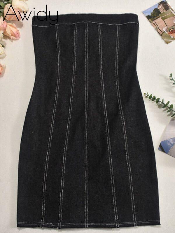 Strapless Denim Dress Black