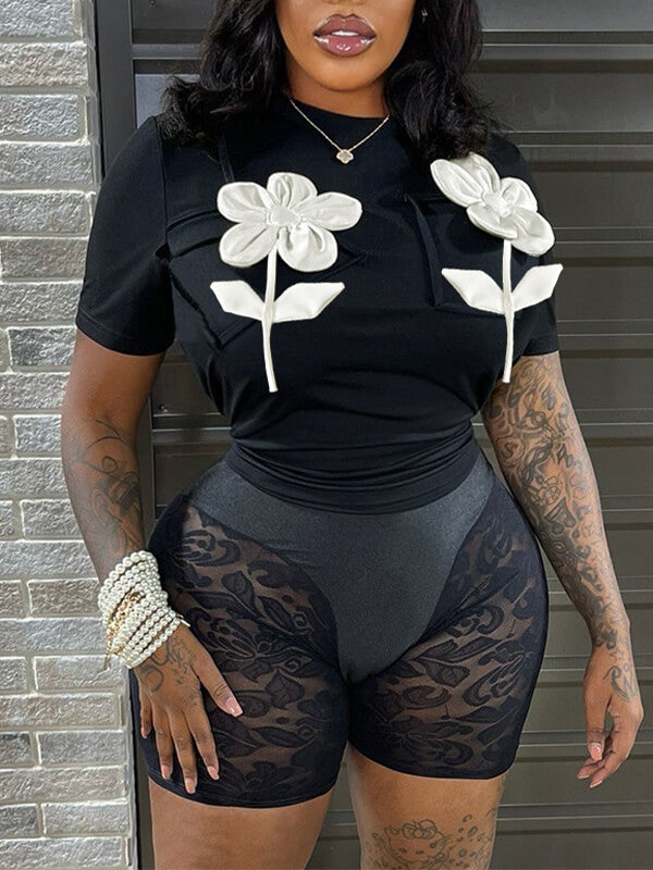 T-shirt à contraste floral