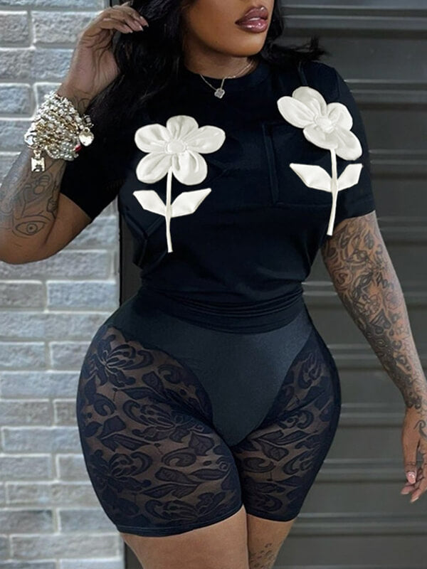 T-shirt à contraste floral