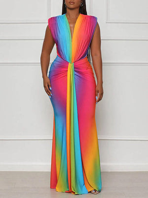 Indiebeautie – Bedrucktes Maxikleid mit tiefem Ausschnitt