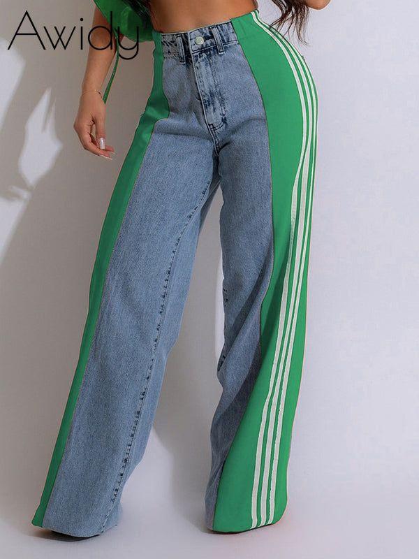 Side Stripe Jeans Green