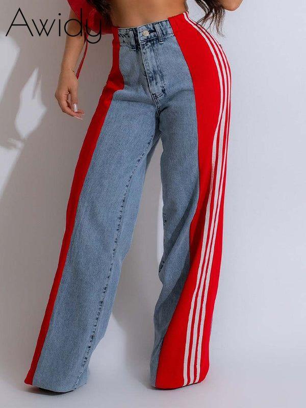 Side Stripe Jeans Red
