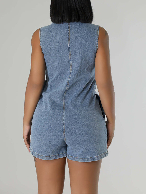 Ärmelloser Jeans-Strampler mit Druckknöpfen vorne