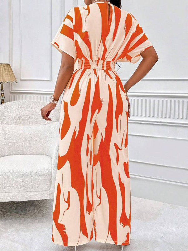 Bedruckter Jumpsuit mit V-Ausschnitt und weitem Bein