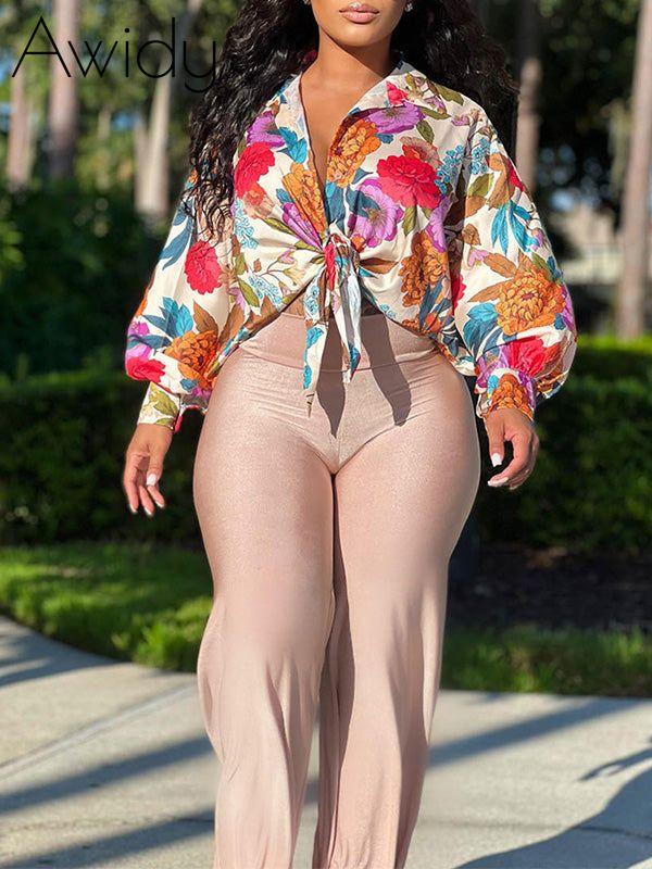 Printed Tied-Front Shirt Multicolor
