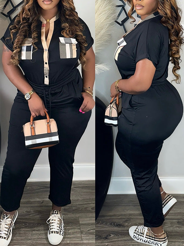 Karierter Kombi-Jumpsuit mit Knopfleiste vorne