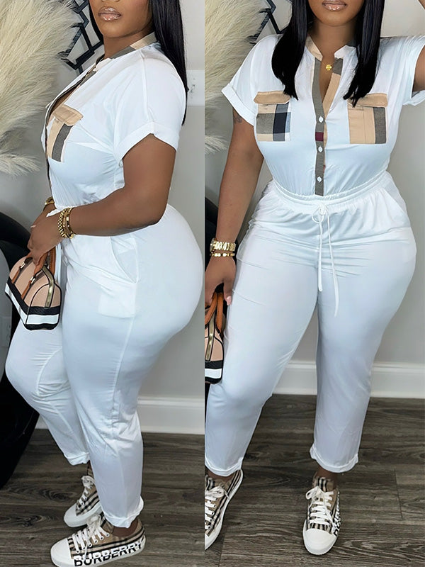 Karierter Kombi-Jumpsuit mit Knopfleiste vorne