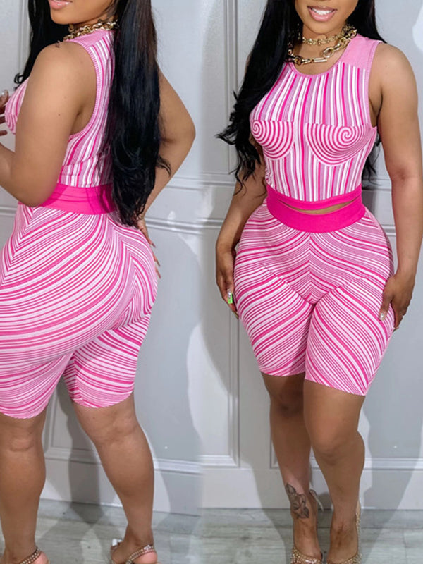 Ensemble débardeur imprimé et short cycliste