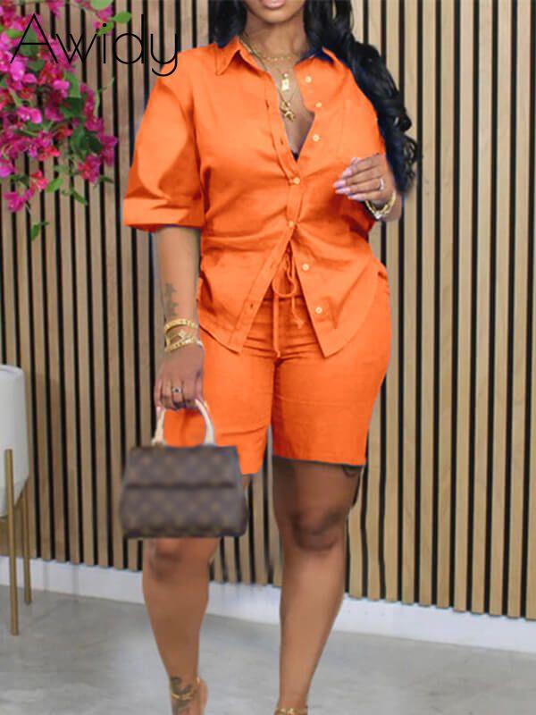 Solid Shirt & Shorts Set Orange