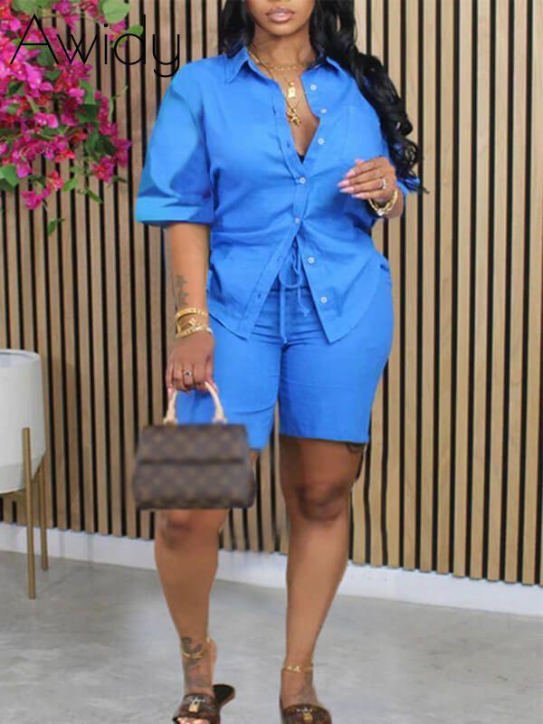 Solid Shirt & Shorts Set Blue