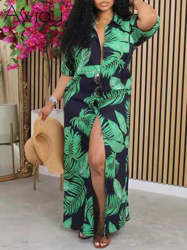 Printed Shirt Dress Green