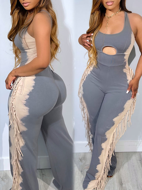 Ärmelloser Jumpsuit mit Fransen