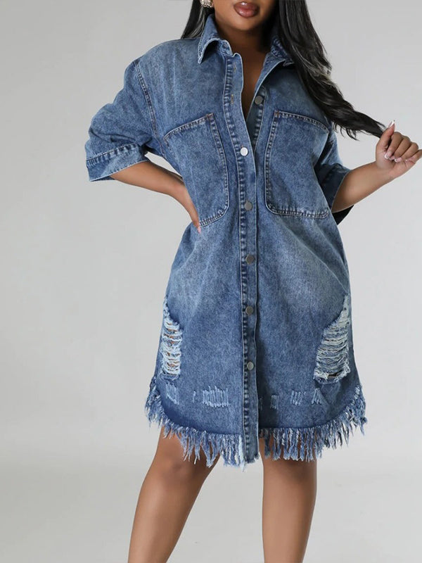 Robe en jean déchirée à franges