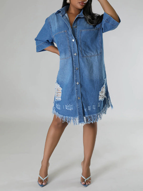 Robe en jean déchirée à franges