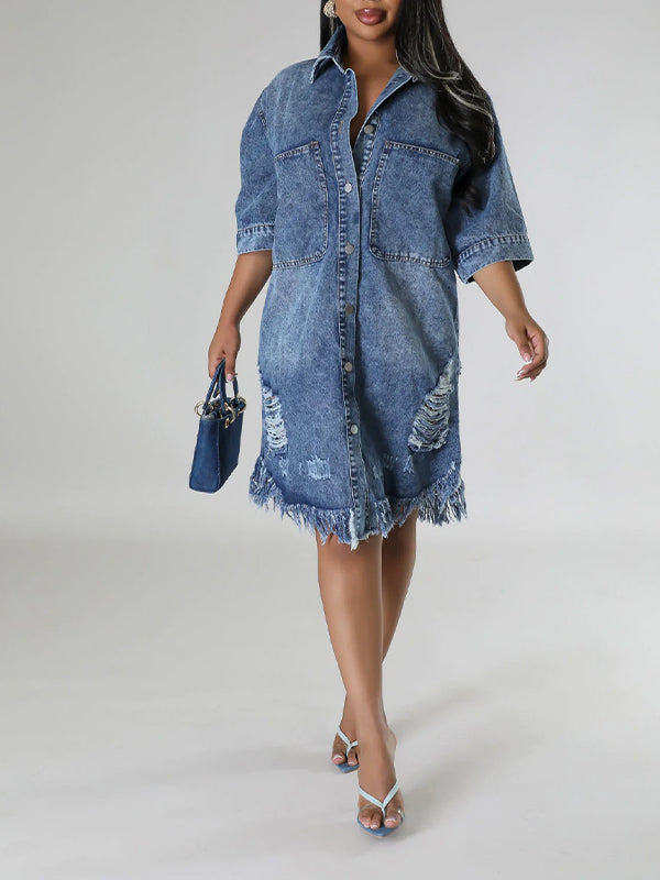 Robe en jean déchirée à franges