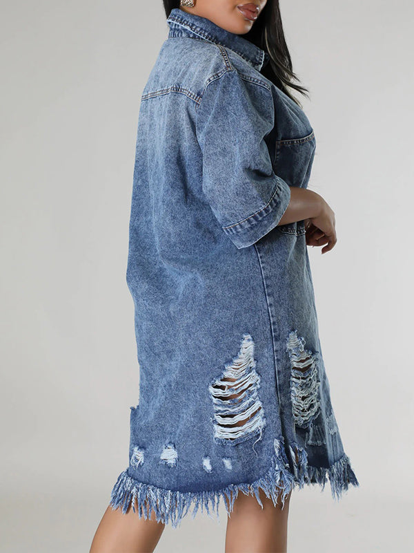 Robe en jean déchirée à franges