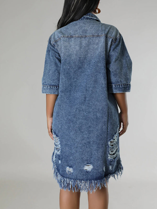 Robe en jean déchirée à franges