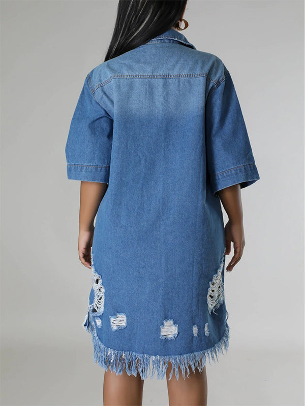 Robe en jean déchirée à franges