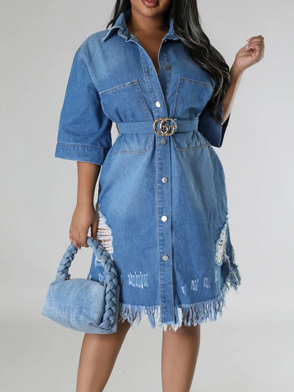 Robe en jean déchirée à franges