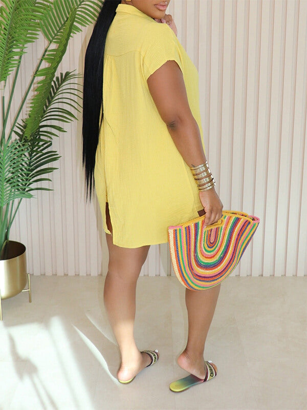 Ensemble chemise fendue unie et short