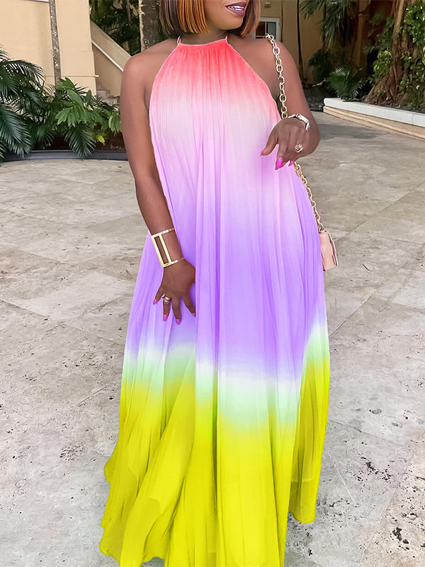 Neckholder-Plisseekleid mit Farbverlauf