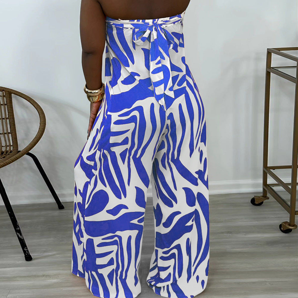 Indiebeautie Printed Strapless Wide-Leg Jumpsuit