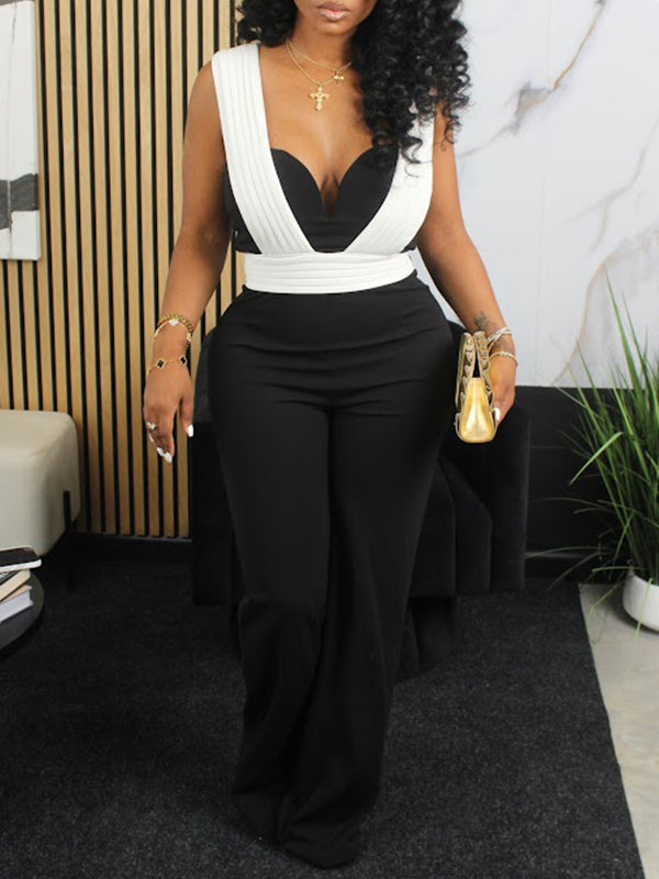 Zweifarbiger ärmelloser Jumpsuit