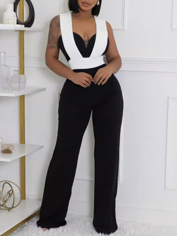 Zweifarbiger ärmelloser Jumpsuit