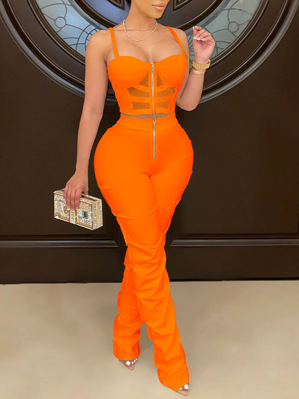 Ensemble haut caraco transparent et pantalon froncé