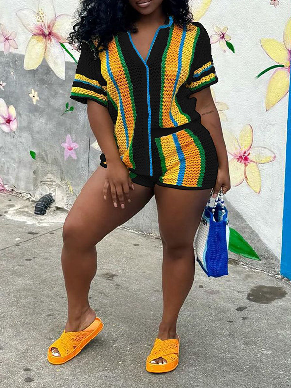 Ensemble 2 pièces en tricot à rayures