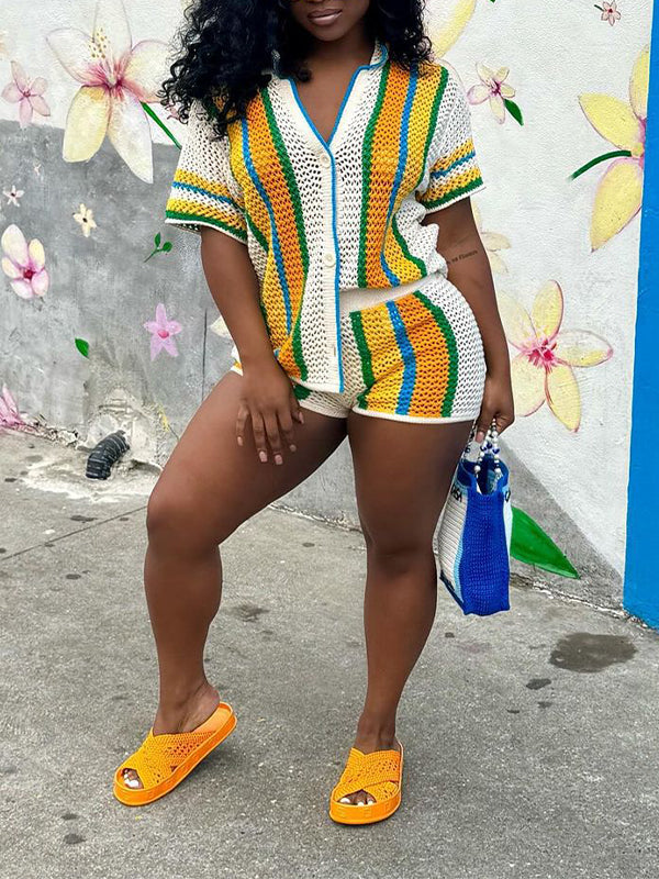 Ensemble 2 pièces en tricot à rayures