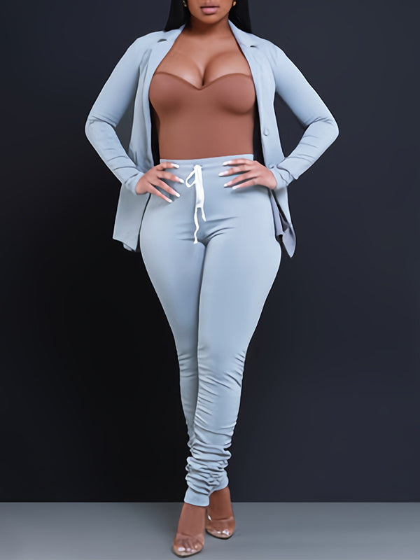 Indiebeautie Button-Front Blazer & Ruched Pants Set