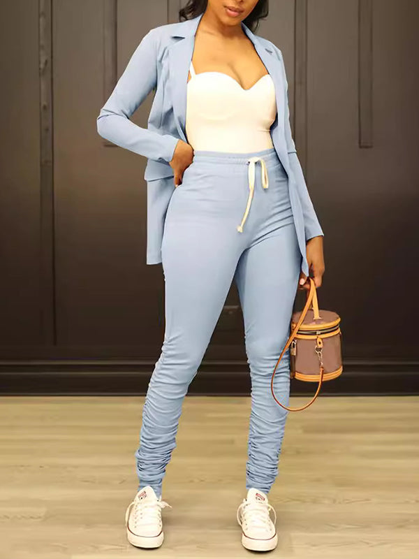Indiebeautie Button-Front Blazer & Ruched Pants Set