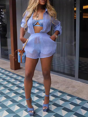 Indiebeautie – Transparentes Set aus Hemd und Shorts