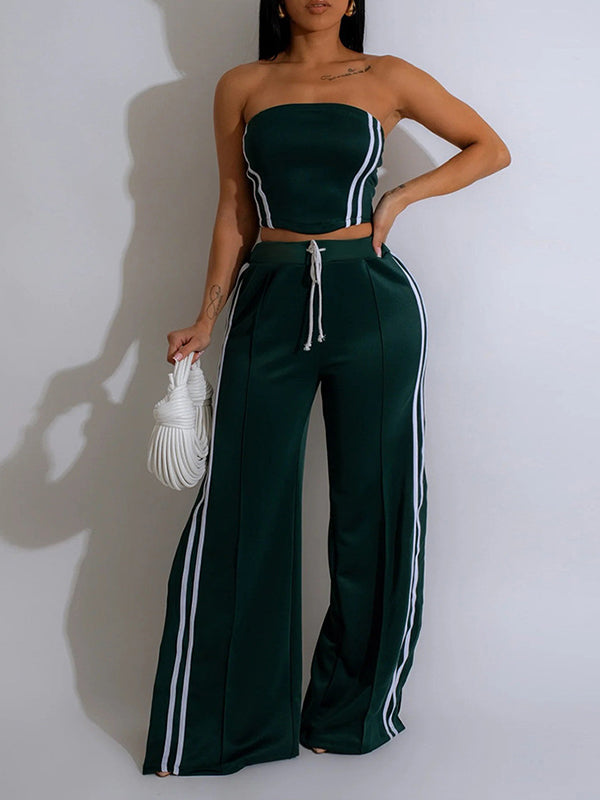 Set aus gestreiftem Tube-Top und Hose mit weitem Bein