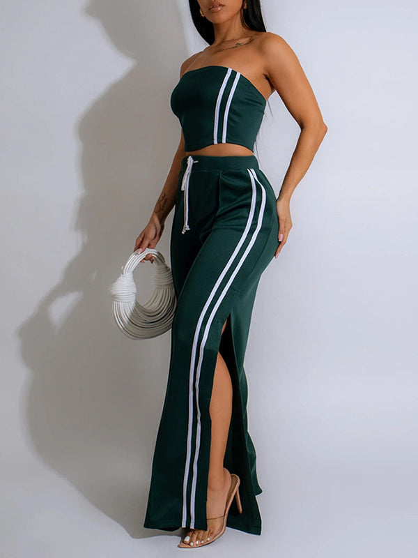 Set aus gestreiftem Tube-Top und Hose mit weitem Bein