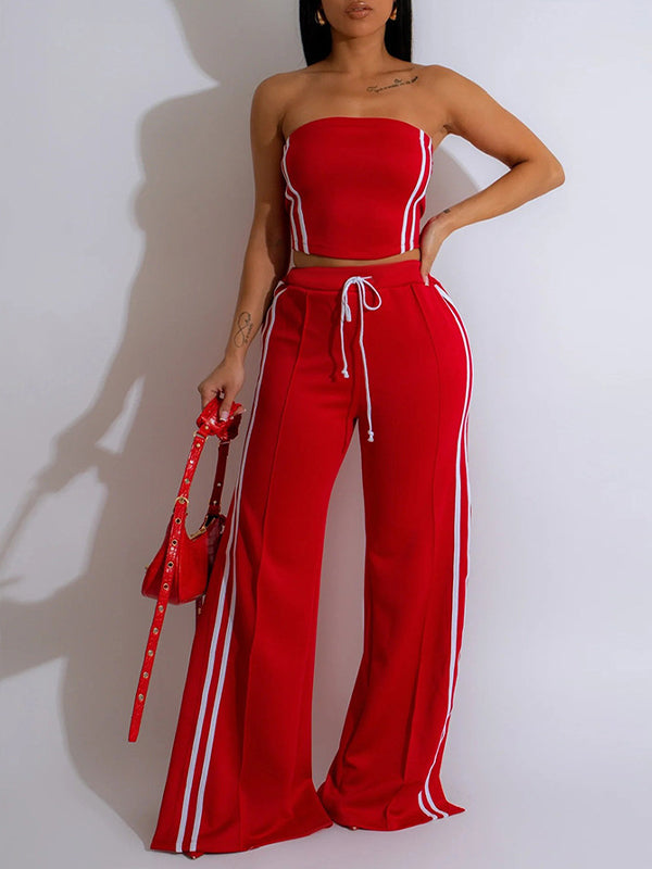Set aus gestreiftem Tube-Top und Hose mit weitem Bein