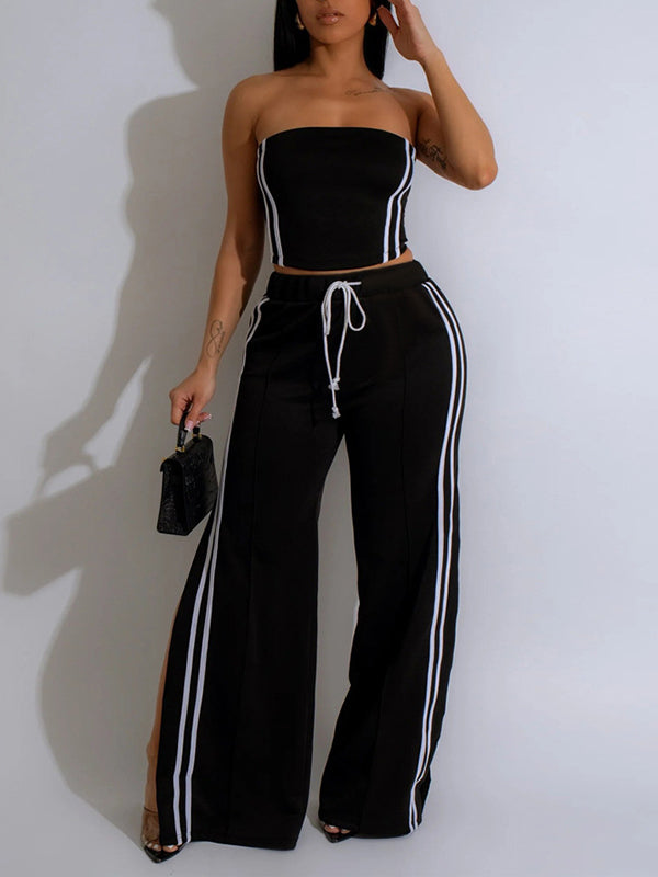 Set aus gestreiftem Tube-Top und Hose mit weitem Bein