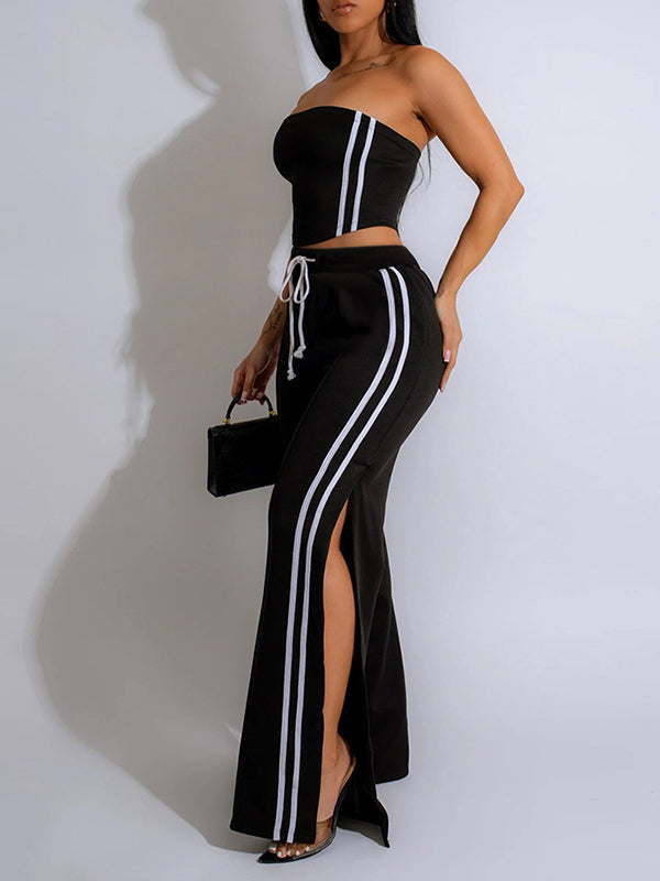 Set aus gestreiftem Tube-Top und Hose mit weitem Bein
