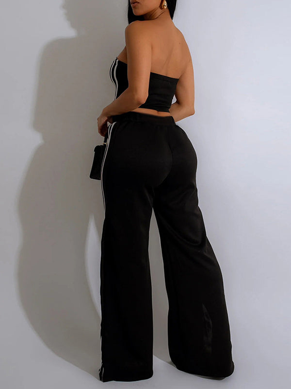 Set aus gestreiftem Tube-Top und Hose mit weitem Bein