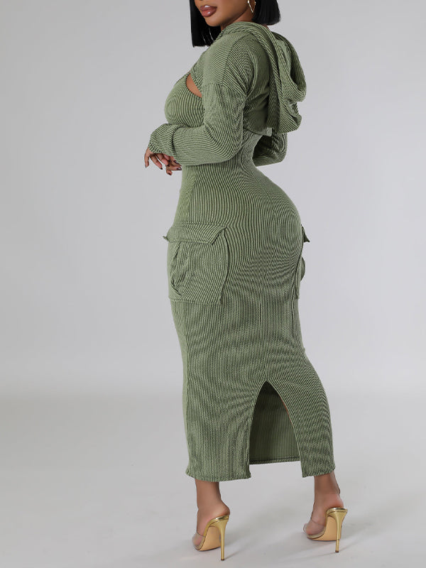 Ensemble sweat à capuche et robe côtelés