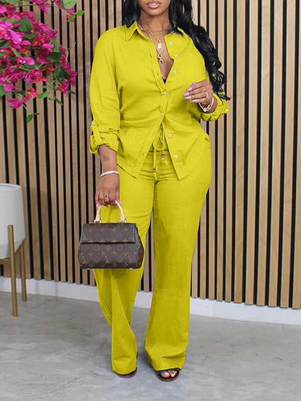Indiebeautie Solid Shirt & Straight Pants Set