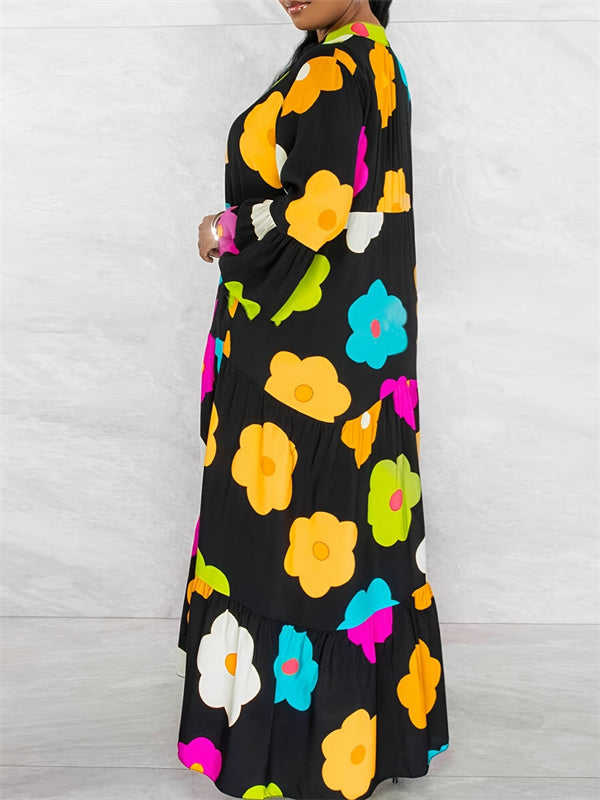 Robe chemise à volants fleuris - Liquidation