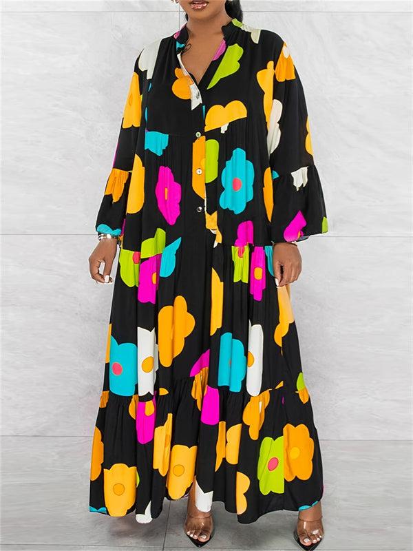 Robe chemise à volants fleuris - Liquidation