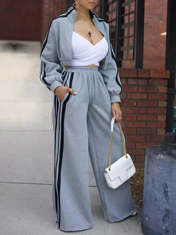 Set aus Jacke mit Seitenstreifen und Hose mit weitem Bein