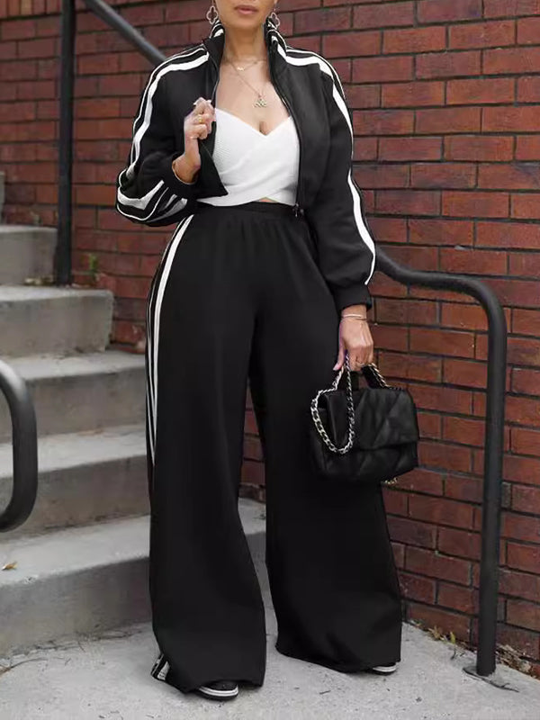 Set aus Jacke mit Seitenstreifen und Hose mit weitem Bein