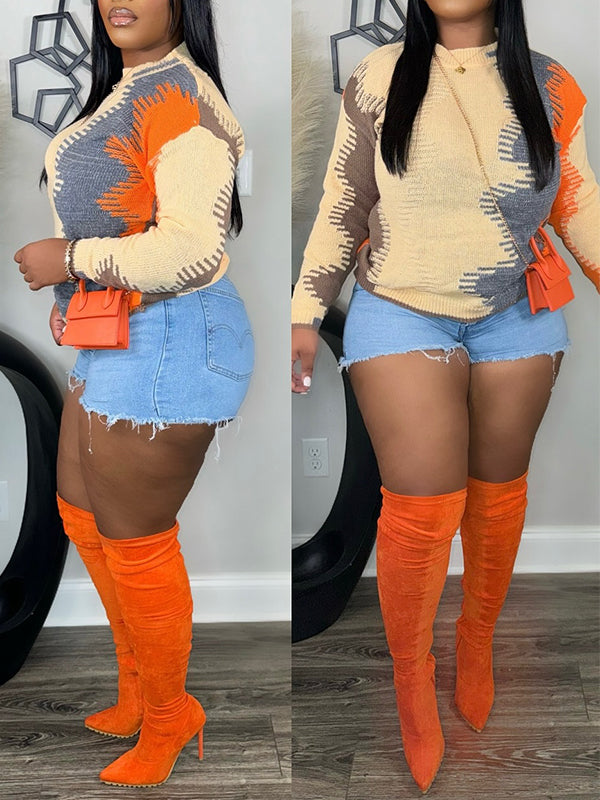 Pull col rond imprimé