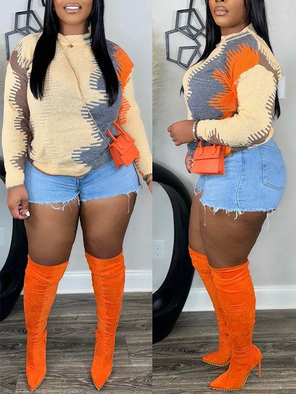 Pull col rond imprimé