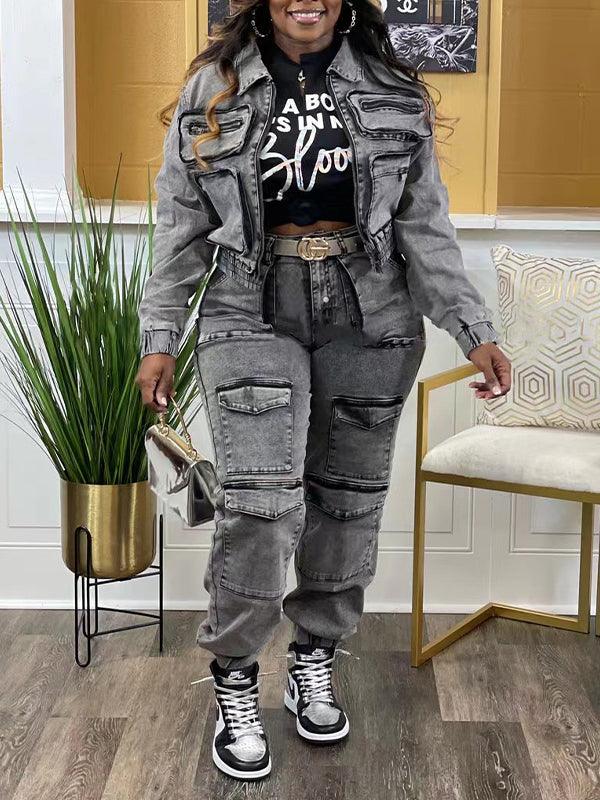 Set aus Jeans-Cargojacke und Hose