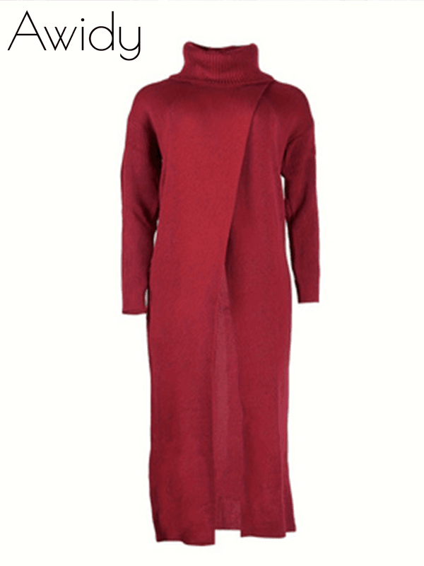 Knit Turtleneck Slit Tunic Top